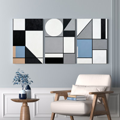 Ensemble de 3 tableaux sur toile aux formes géométriques abstraites, style minimaliste moderne, pour la décoration du salon, de la chambre ou du bureau.