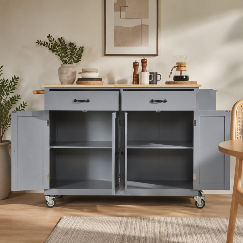 Armoire de cuisine à 4 portes et 2 tiroirs avec îlot de cuisine, Bleu