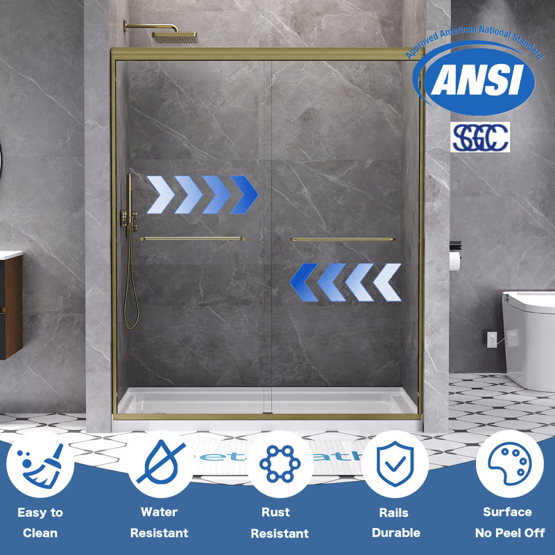 56–60 In. W X 72 In. H Semi-Frameless Double Sliding Shower Door With 1/4 In. (6mm) Clear Tempered Glass And Safety Film