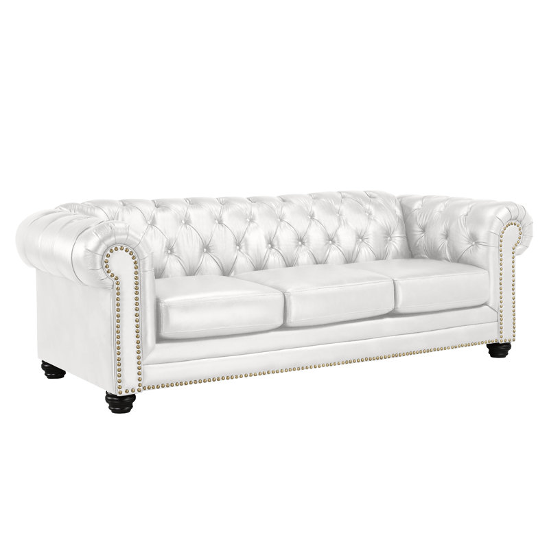 Canapé Chesterfield Ornellas, Cuir crème assorti