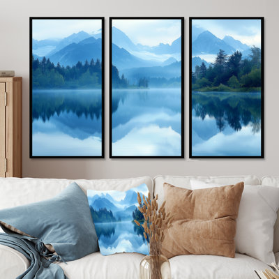 «Mountain Lake Silent Reflections III», art mural montagnes - ensemble de 3