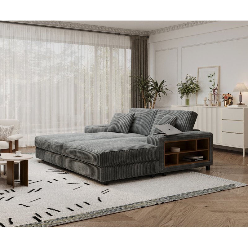 Canapé convertible combiné, tissu velours côtelé, canapé-lit moelleux moderne, fauteuil double salon surdimensionné combiné, gris foncé