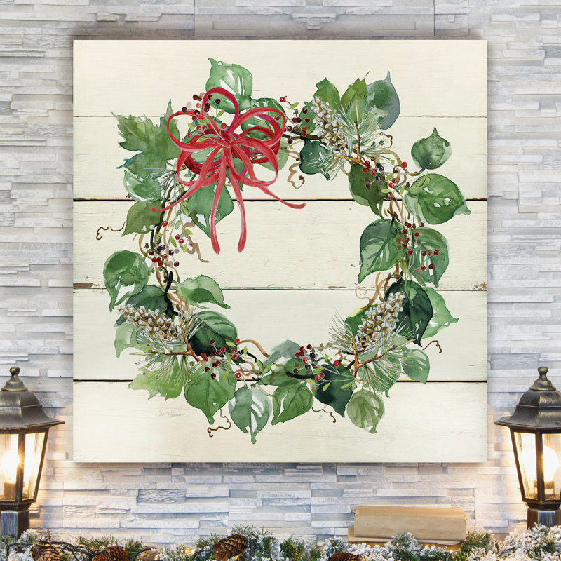 « couronne de noël », peinture, H 16 po x l 16 po x P 1 po, Toile tendue