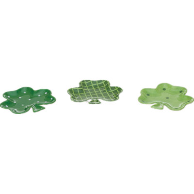  Ceramic Shamrock Appetizer Plate Set of 3 St Patrick Home Decorations