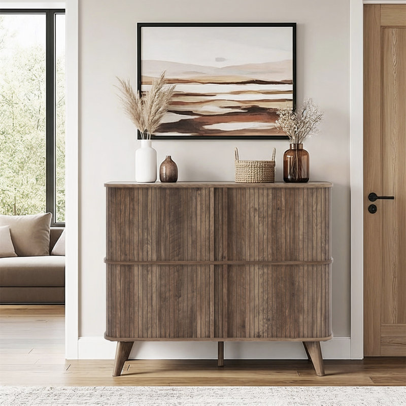 Armoire de rangement pour chaussures Aurel Mid-Century, Brun