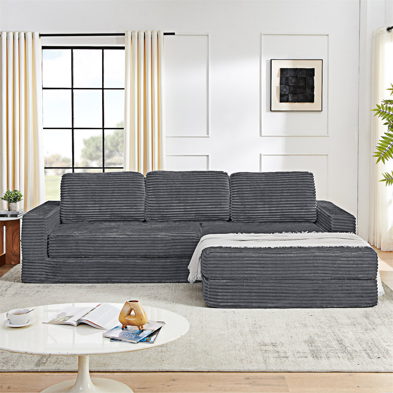 L Shape Modular Sectional Sofa, Right Hand Return, Gray