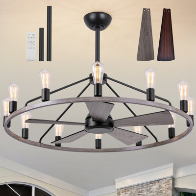 41" Wagon Wheel Chandelier Ceiling Fan