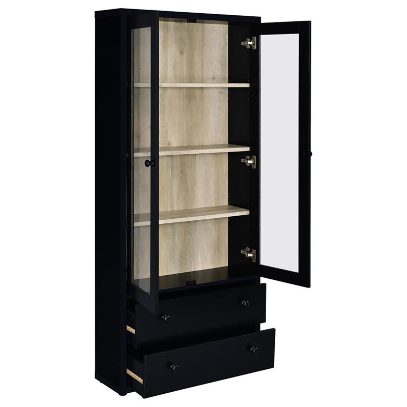 Armoire haute à porte vitrée Hewita, Noir, noir, noir, noir