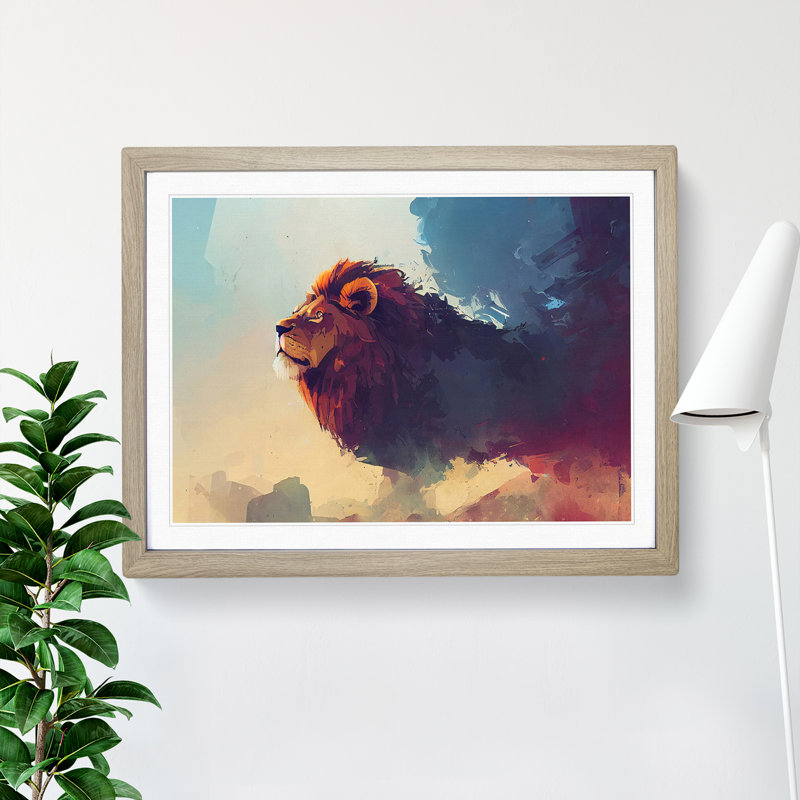 Lion Vol.1 - Single Picture Frame Painting, 46cm H x 64cm W x 2cm D, Oak