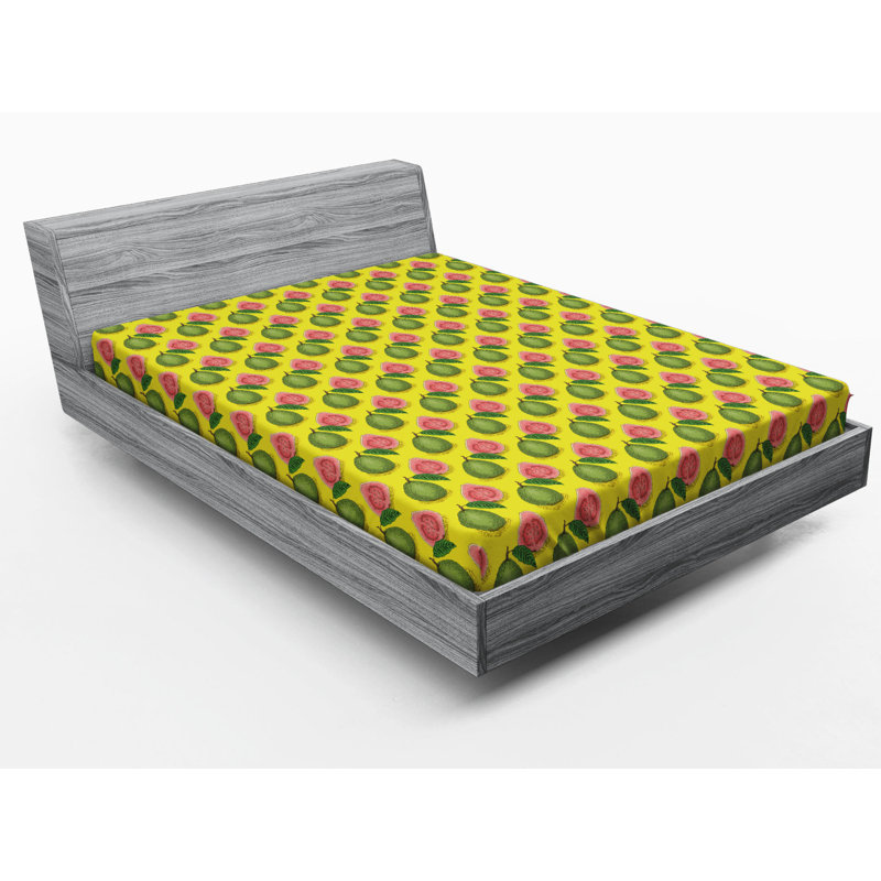 Microfiber Fitted Sheet, Queen Fitted Sheet, Yellow/Green, Guava
