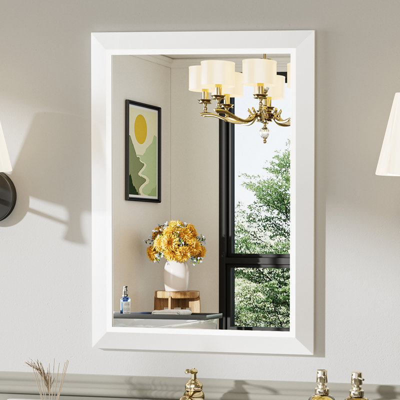 Miroirs de salle de bain modernes et contemporains en métal biseauté rectangulaire / carré avec verre trempé HD, Blanc