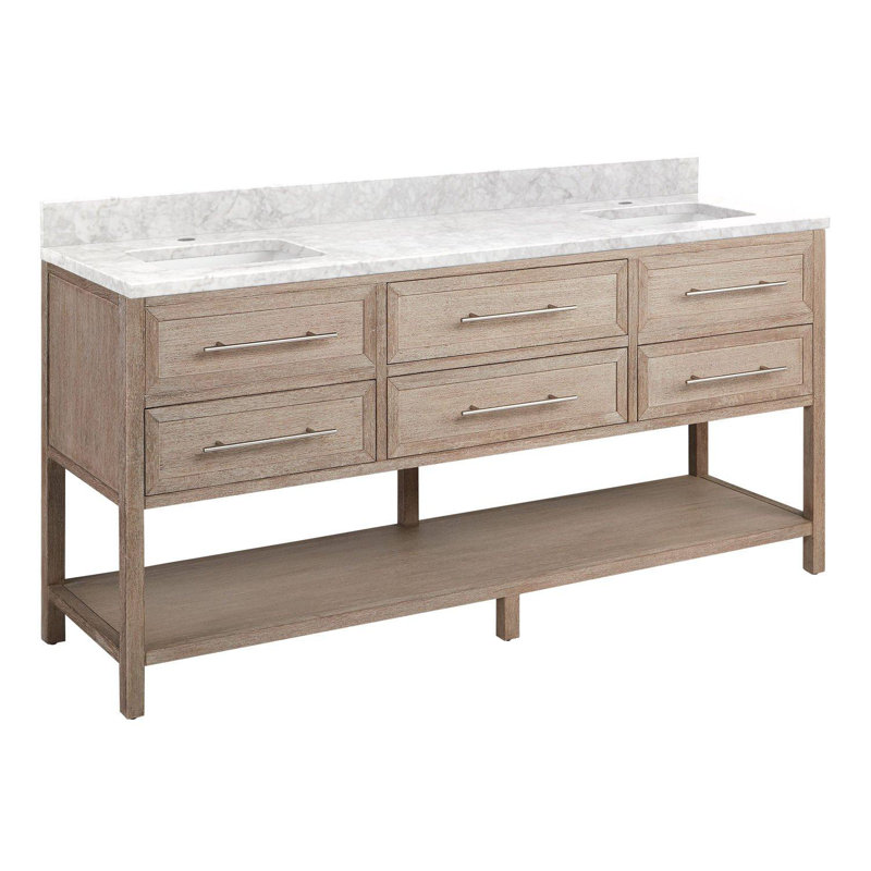 72" Robertson Double Bathroom Vanity Set with Rectangular Undermount Sinks, Carrara Marble, Single-Hole Centered