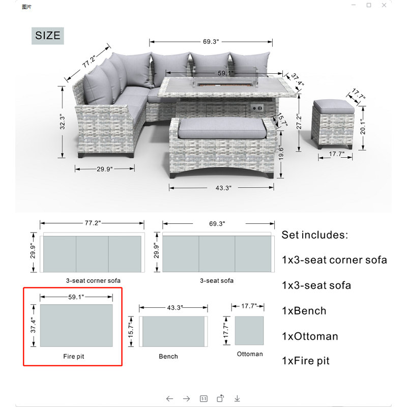 Beoll 9 - Person Metal Patio Dining Set with Rectangular Table , Cushions Included