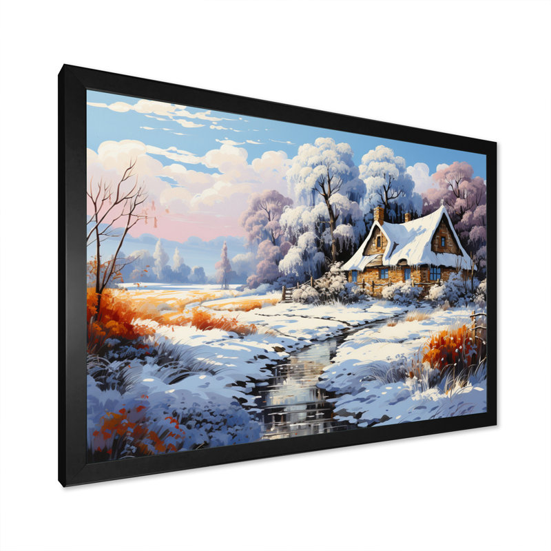 «Winter Village Landscape III», reproduction sur toile, Cadre simple noir, H 30 po x l 40 po x P 1,5 po