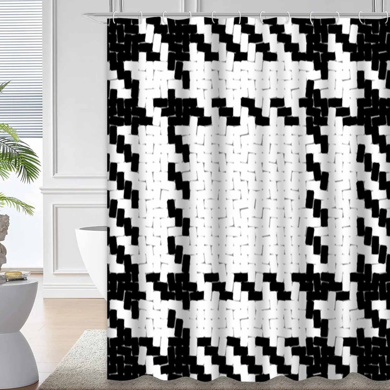 Rideau de douche noir et blanc avec 12 crochets Buffalo, L 72 po x l 78 po