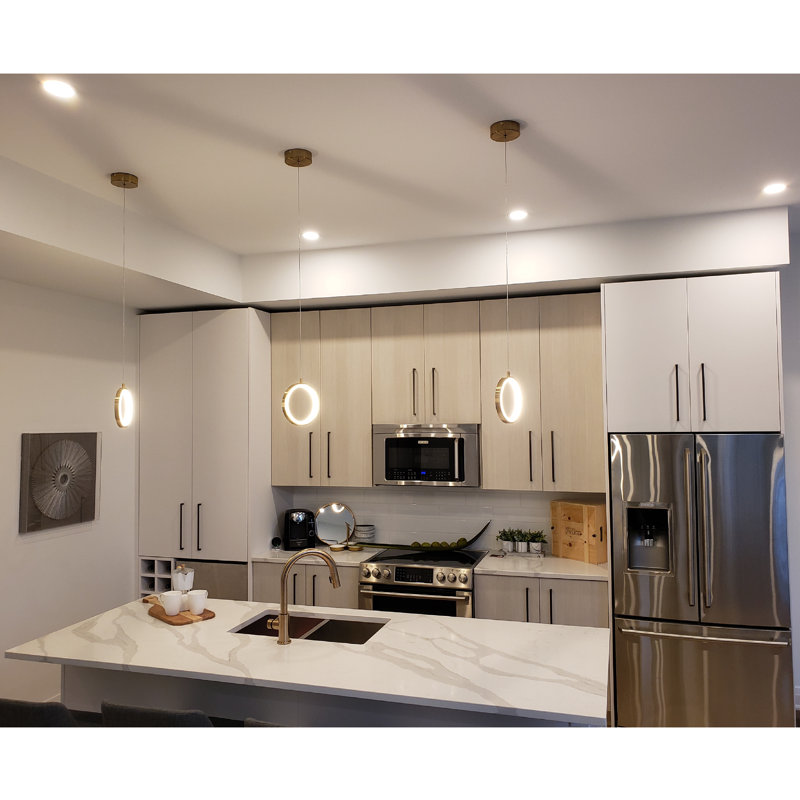 Lauri 1 - Light LED Single Pendant, Brushed Brass, 6.3" H x 6.3" W x 0.8" D
