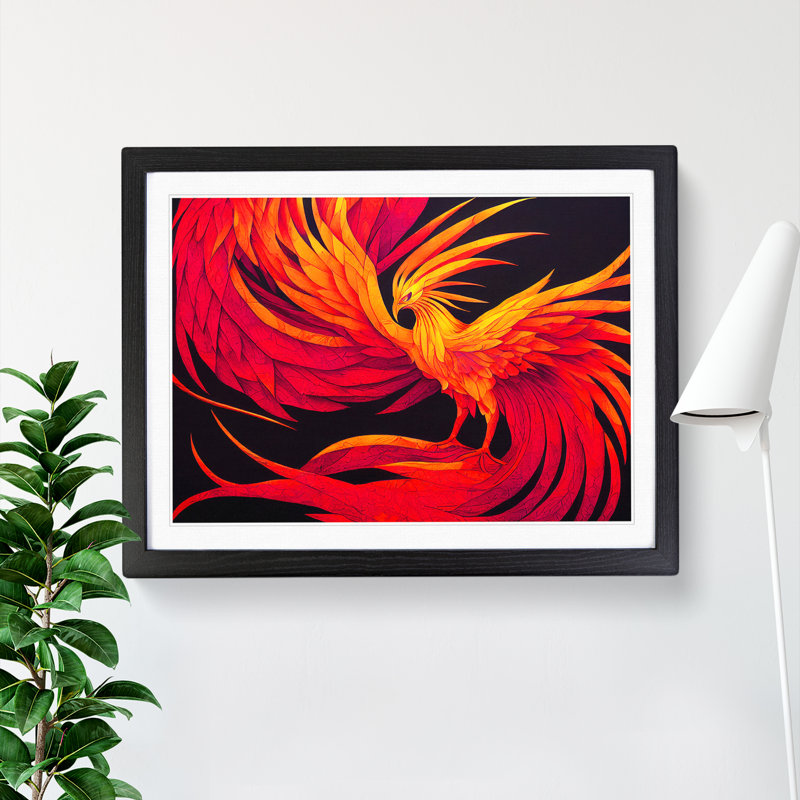 Favourable Phoenix Bird - Single Picture Frame Print, 25cm H x 34cm W x 2cm D, Black Framed