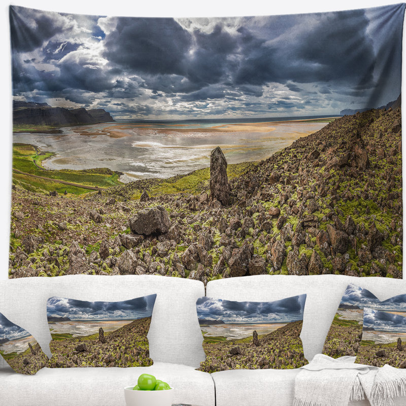 Tapisserie de panorama à l’islande rocky littoral Landscape, H 50 po x l 60 po