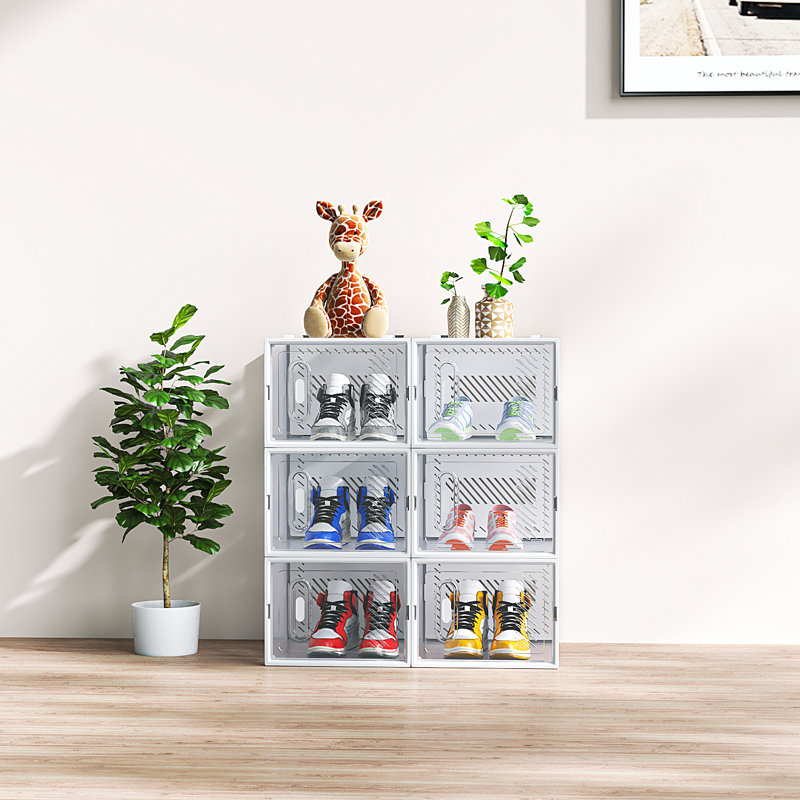 Large Shoe Storage Box Organizers Stackable (Set Of 6), Clear/White