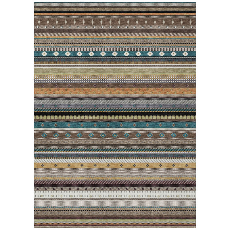 Tapis rayé intérieur / extérieur lavable à la machine Husby ACN2218, Rectangle 2 pi 6 po x 3 pi 10 po