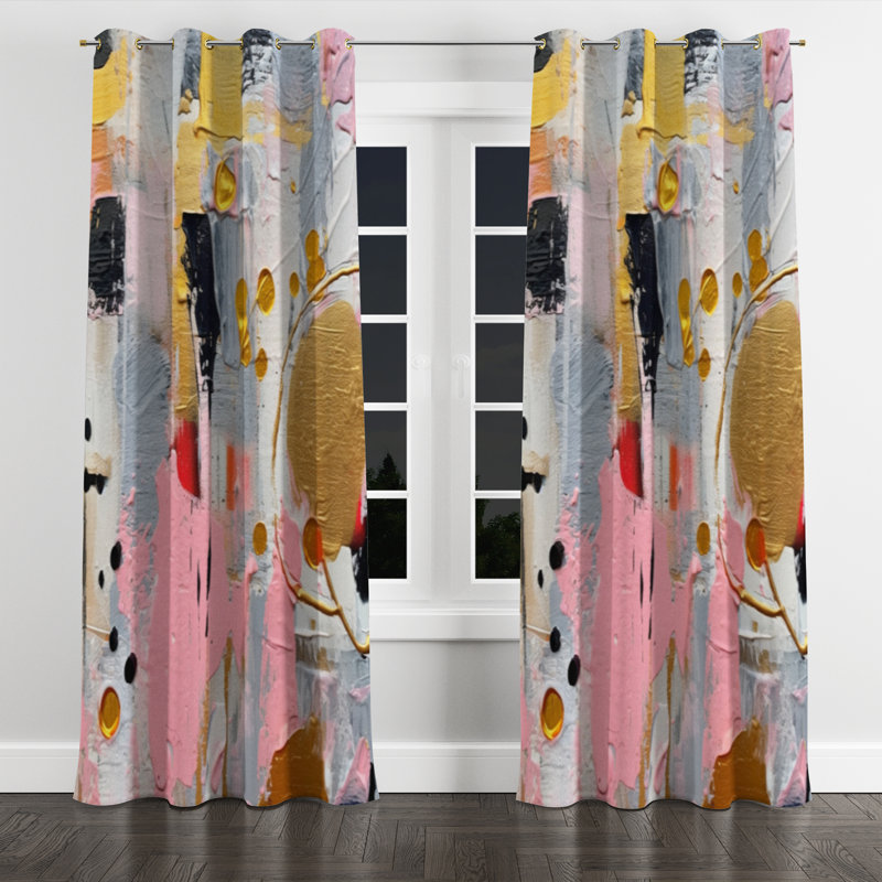 Rideau occultant moderne à œillets Emsley - motif géométrique rose et gris III - 1 panneau, L 52 po x L 63 po, Œillets dorés