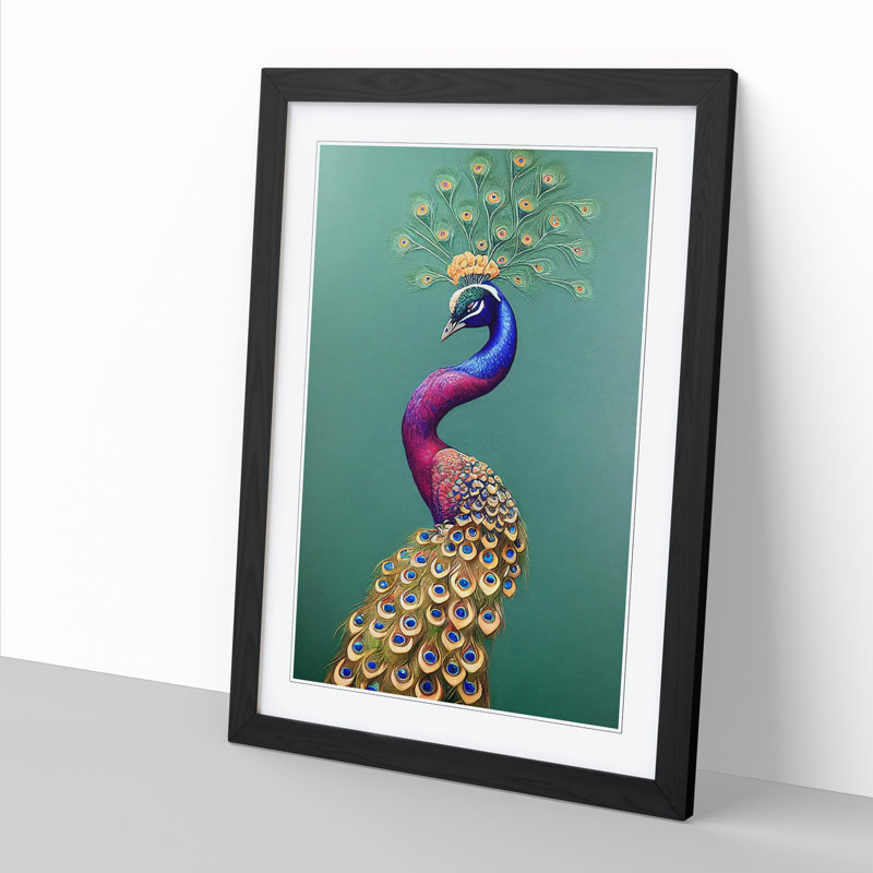 Peacock Vol.2 - Single Picture Frame Painting, 64cm H x 46cm W x 2cm D, Oak