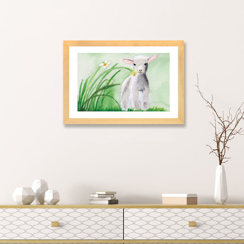 «Baby Spring Animals IV» par Alicia Ludwig - reproduction d'art, H 16 po x l 24 po x P 1 po, Papier encadré de bois naturel