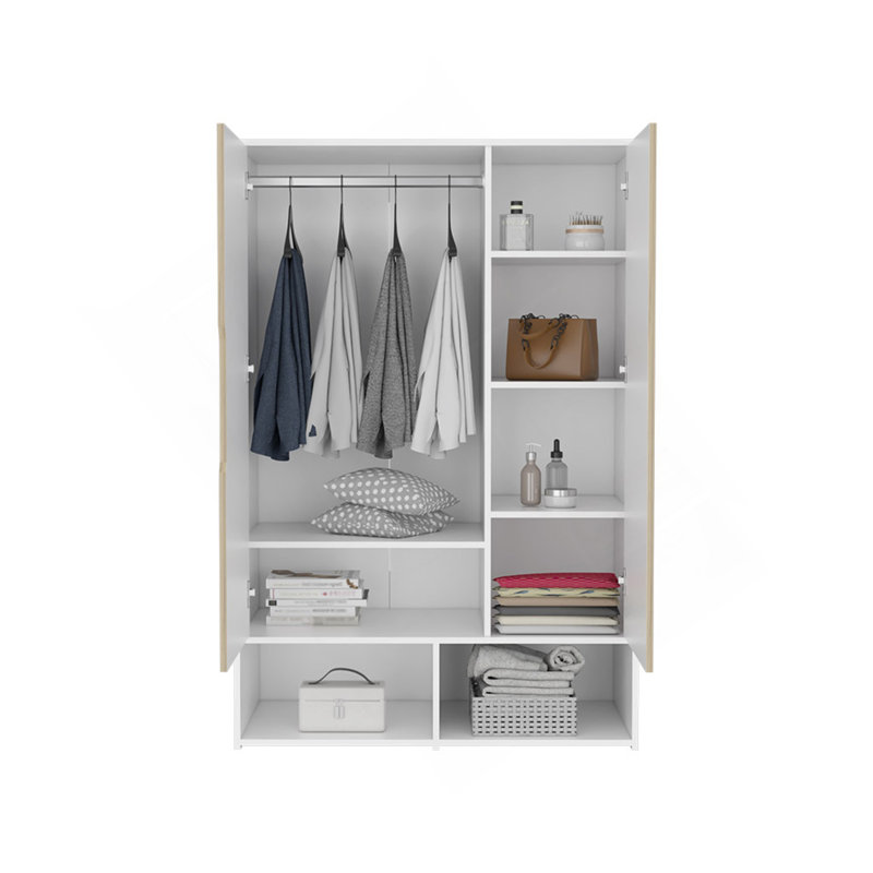 Armoire Barletta, chambre à coucher, chêne clair / blanc