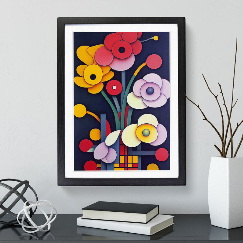 Abstract Flowers No.3 - Framed Print, 34cm H x 25cm W x 2cm D, Black