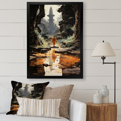 Art bouddhiste orange, empreintes de bouddhas II - art mural bouddhiste, salon