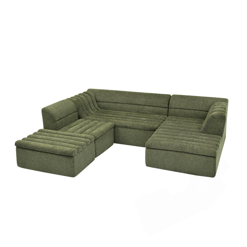 135 Inch U-Shaped Modular Sectional Sofa, Green Chenille