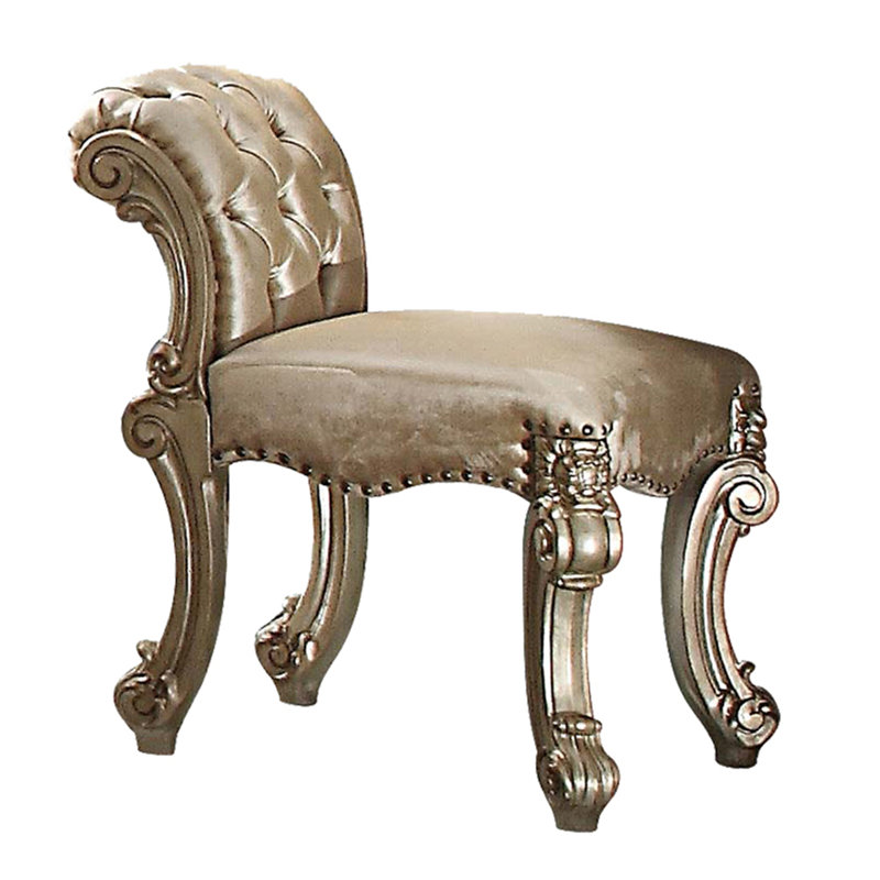 Tabouret de coiffeuse en os et patine dorée avec garniture cloutée