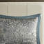 Couvre-lit 5 pièces pour grand lit, coussins 100% microfibre de coton bleu sarcelle, bordure grise captivante et élégante