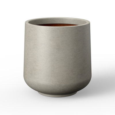 Grand pot à fleurs rond en béton de 17 po de hauteur (intérieur amélioré) avec trous de drainage pour l'intérieur et l'extérieur