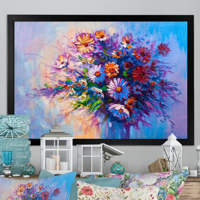 Bouquet moderne de marguerites III, Cadre noir, H 8 po x l 12 po x P 1 po
