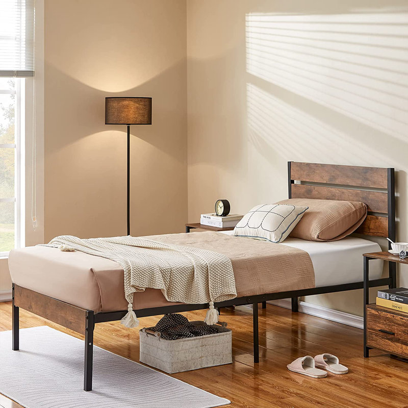 Structure de lit avec tête de lit, lit plateforme tapissier sans sommier tapissier, Lit simple