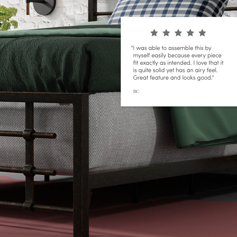 California King Black Metal Bed Frame with Headboard and Slats