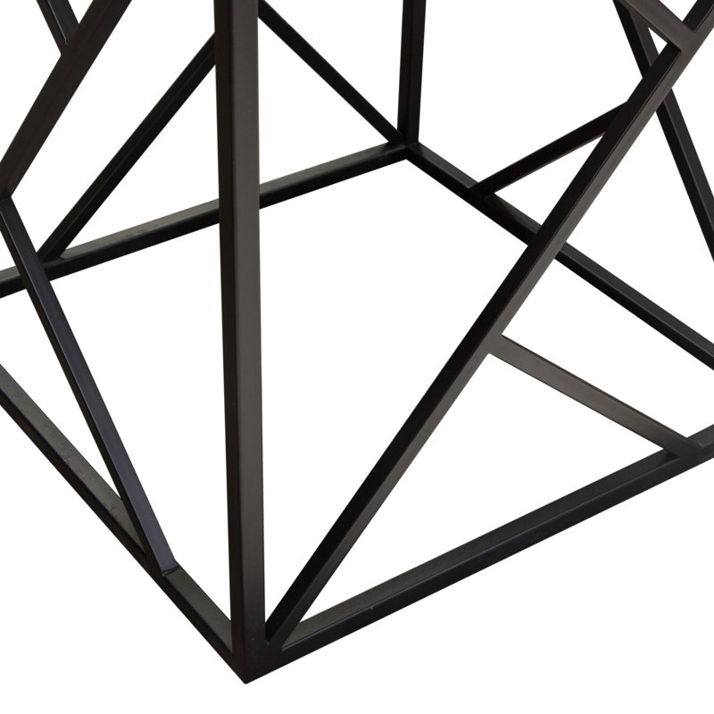 Plymouth 18" Square White Marble and Black Metal Accent Table
