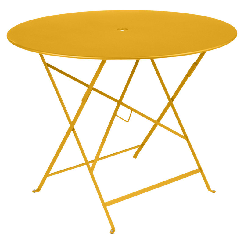 Bistro Round Metal Folding Outdoor Bistro Table With Umbrella Hole , in. W in. D, 29" H x 38" W x 38" L, Honey Textured