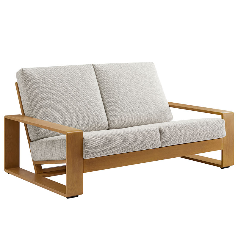 Lirienne Outdoor Patio Aluminum Loveseat, Natural, Ivory
