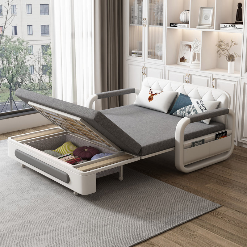 Double Sofa Bed in Grey with Integrated Storage, Space Saving Settee for Guest Rooms Fast Dispatch From UK Warehouse – Dispatched Within 2 Days