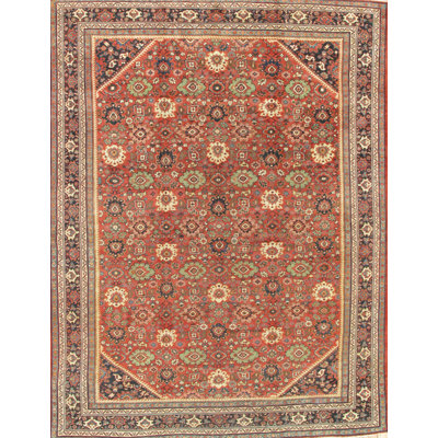 Tapis unique en laine noué à la main rouille / beige / gris style Mahal 10 pi 3 po x 13 pi 6 po