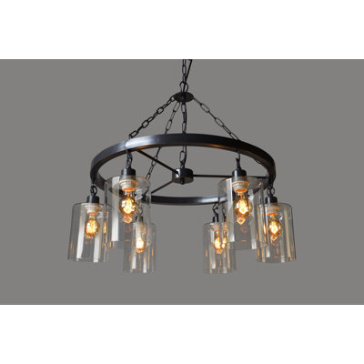 Horwich 6 - Light Dimmable Wagon Wheel Chandelier