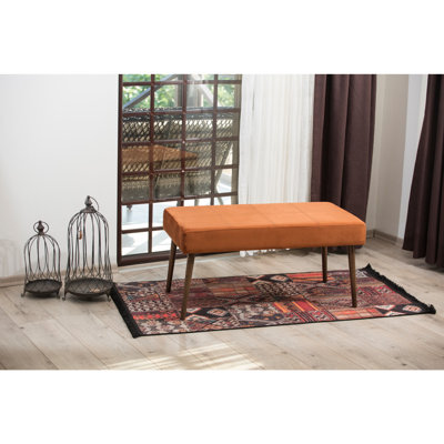 Pouf moderne en velours avec structure en bois de hêtre, couleur orange, 35,4 x 17,7 x 17,7 pouces | 32 mousses en mousse pour plus de confort | Tissu facile à nettoyer, ajout élégant à tout salon ou décor du Sud-Ouest