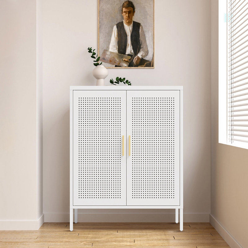 Armoire de rangement en métal Hayslee avec 2 portes et 2 tablettes réglables pour le bureau personnel, Blanc