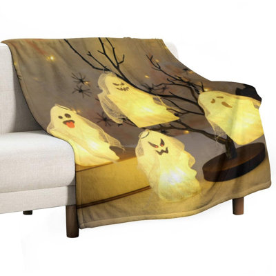 Glowing Ghost Figure Luxury Flannel Throw Blanket, Soft Warm Fuzzy Blanket for Living Room Sofa Bed Home Decor