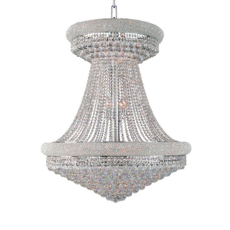 Lustre en cristal de la collection Primo en chrome 28 x 36, H 36 po x l 28 po x P 28 po, Chrome