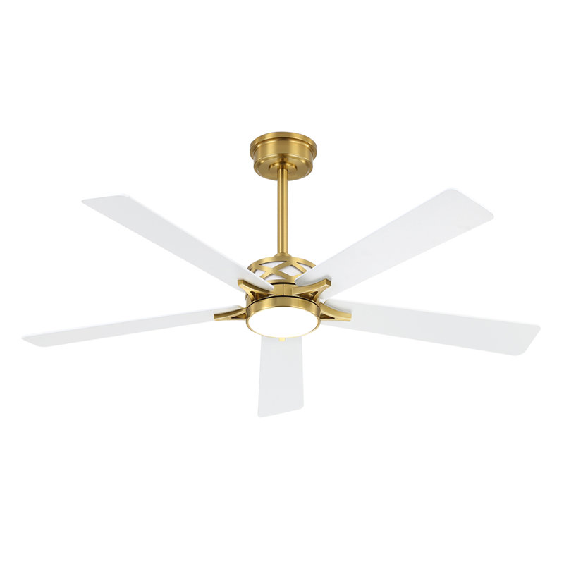 Portico 5 Blades Indoor Ceiling Fan with Light Kit and Remote, White, 72", Gold