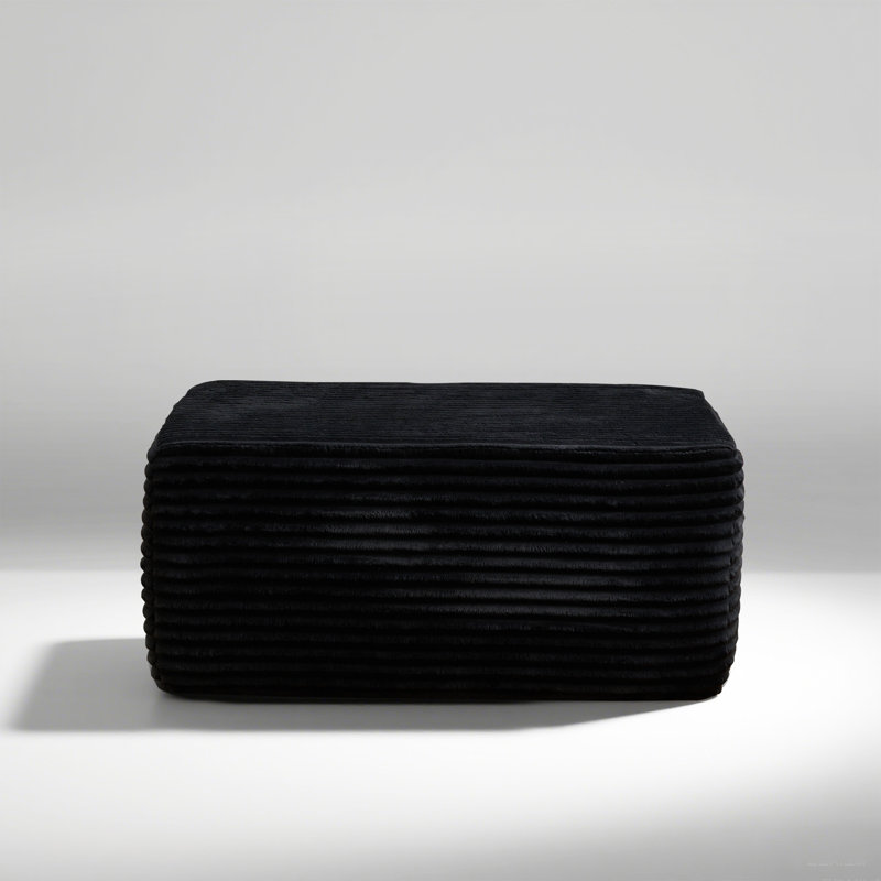 37.01'' Wide Fluffy Ottoman, Plush Accent Pouf, For Modern Interior Design, Black Faux Fur