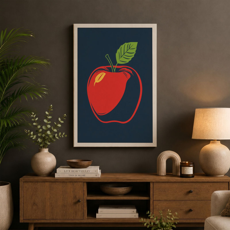 Simple Apple Modern - Wrapped Canvas, 30x20 - 76.2 x 50.8 cm, Taupe Border